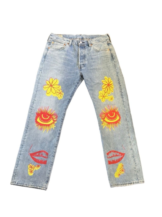 Levi's Other - LEVI’S Men’s Premium 501 Original SUMMER LOVE JEANS Festival Groovy Sz 33x30